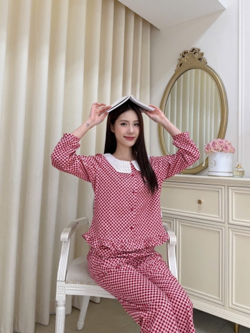 Bộ Sweet nhung tuyết cổ ren trắng - F25.427