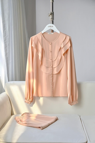 Bộ Lytrendy ,Lụa ren -Qdài áo tay dài  BN420