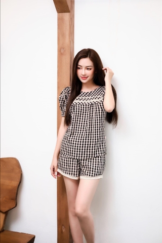 Bộ LYTRENDY Thô kẻ  , quần Soóc -BN337