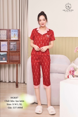 Bộ GK Lụa họa tiết  ,QL tay cộc -GK87