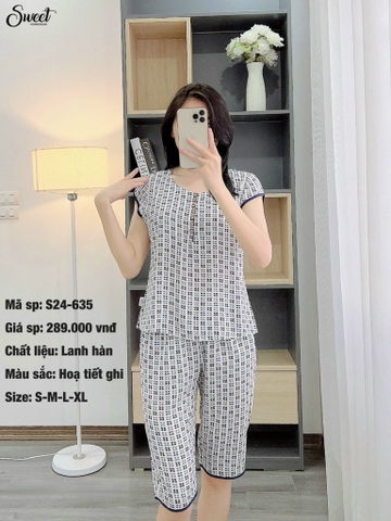 Bộ Sweet lanh áo tay hến q.ngố S24-635