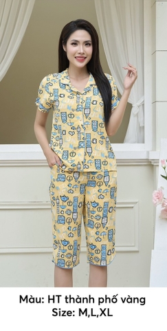 Bộ Sunfly lanh ht áo cộc q.ngố ST9178