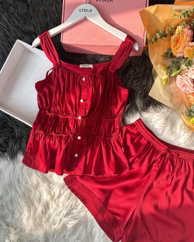 Bộ LYTRENDY lụa trơn 2 dây, quần Soóc -BN127.