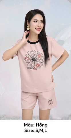 Bộ Sunfly đũi vân mây áo suông cộc q.sooc SFB3060