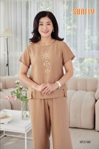 Bộ linen sunfly áo cộc quần dài ống sớ SP2100