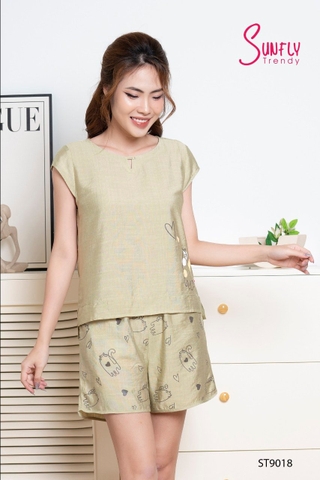 Bộ Sunfly LINNEN quần đùi áo tay hến  ST9018