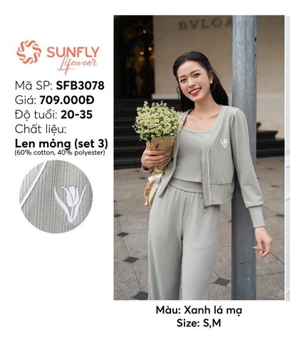 Sét len mỏng 3ct  kéo khóa ,quần  suông- SFB 3078