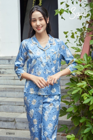 Bộ Sunfly Lụa vân gỗ , QD tay lỡ St 8910