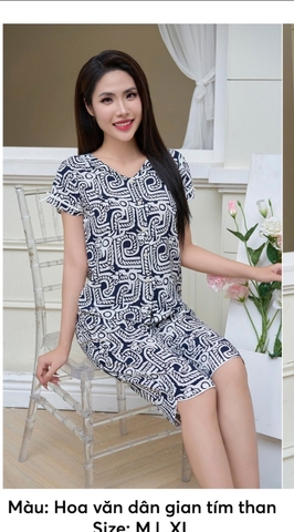 Bộ sun fly lanh họa tiết  ,áotay cộc ,QL -ST9183