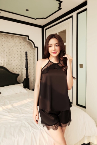 Bộ LYTRENDY lụa trơn 2 dây, quần Soóc -BN495