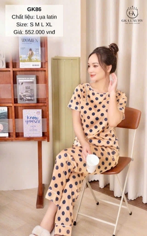 Bộ Lụa satin tiền xu. QD áo tay cộc -GK 86