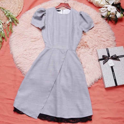 Đầm công sở đẹp thiết kế cao cấp dáng chữ a tùng phối ren thời trang eo tôn dáng che bụng