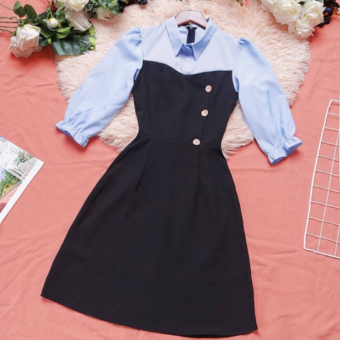 Đầm nữ công sở thiết kế phối cổ sơ mi thanh lịch đi làm hay dự tiệc đều sang chất vải mềm mát cao cấp