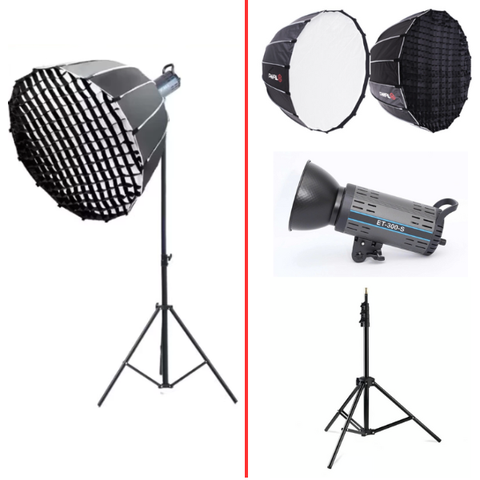 Combo đèn Studio ET-300S + Chân đèn + Softbox Parabolic 90cm tổ ong
