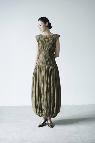 PLEATED TWIST-HEM DRESS