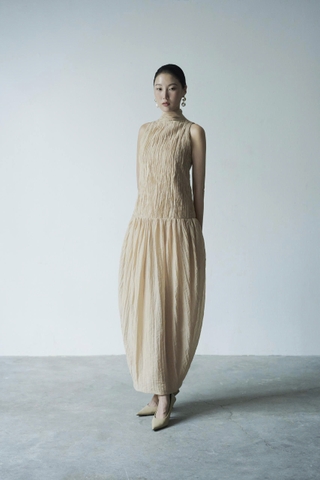 PINTUCK BALLOON HEM DRESS
