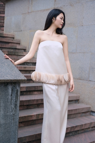 Oval satin waist top