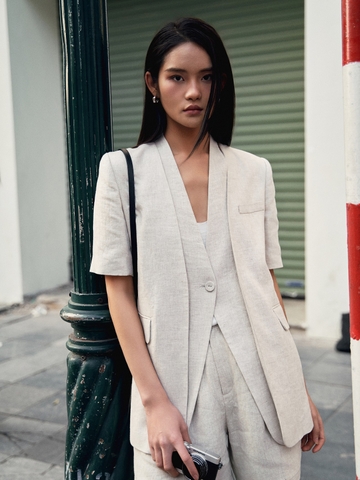 Lapel short sleeved blazer