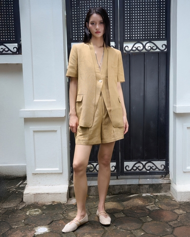 Pleated short pants - Mustard