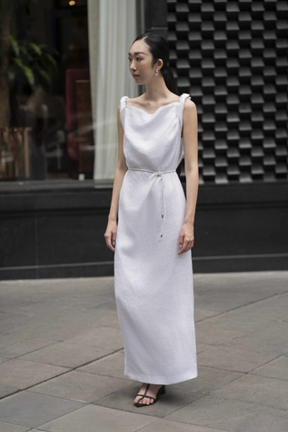 LINEN TWIST SHOULDER DRESS