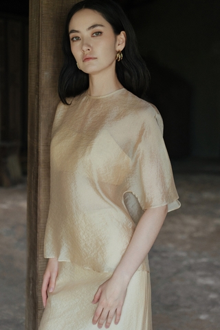 Elbow sleeved crepe top