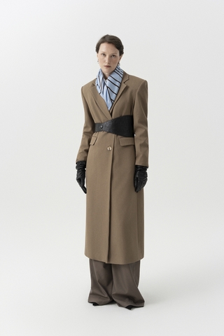 BROWN BELTED LONG COAT