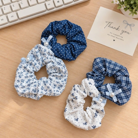 Set 2 scrunchies nơ xanh