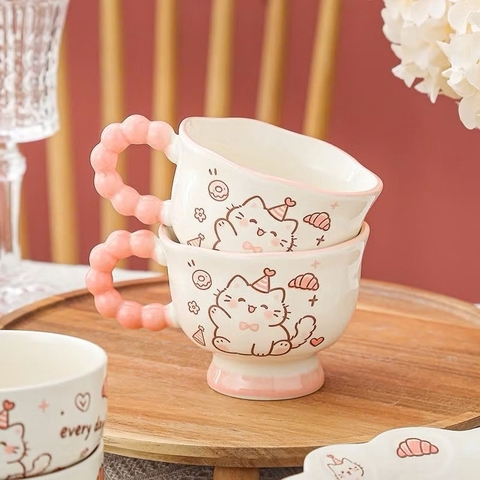 Ly cốc sứ mèo hồng quai bi