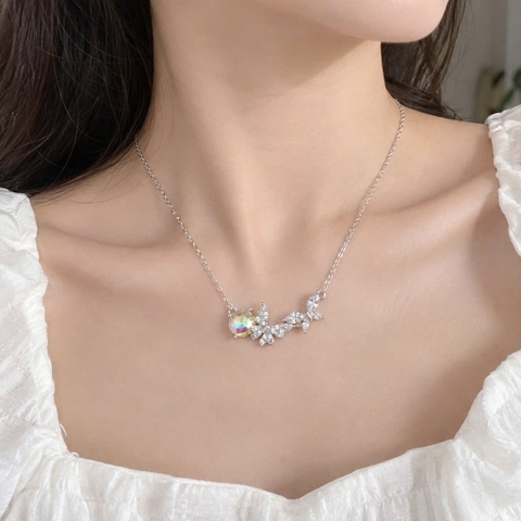 Dây chuyền xi 925 bướm đôi đá màu