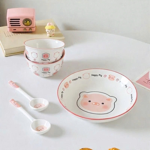 Set chén dĩa heo hồng