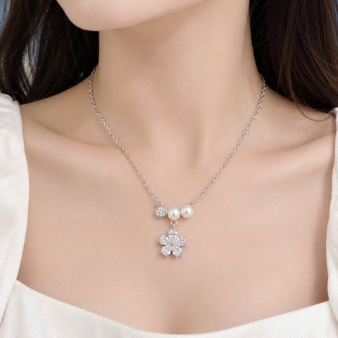 Dây chuyền xi 925 ngọc thả hoa mai