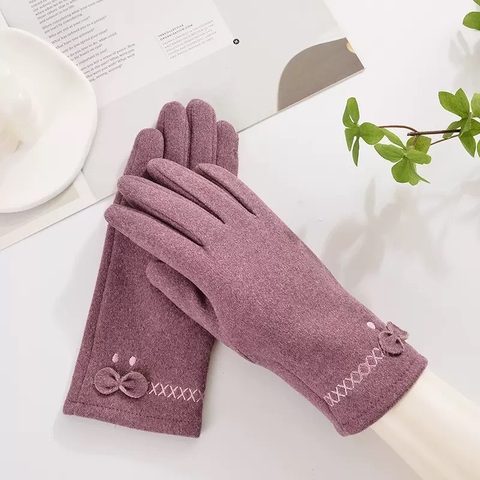 Găng tay nỉ cảm ứng nơ thêu