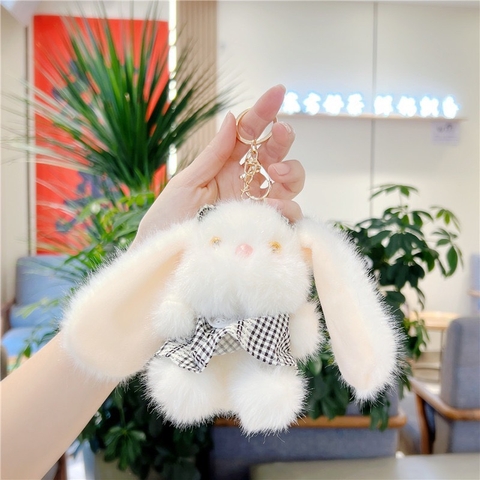 Móc khoá thỏ váy kẻ
