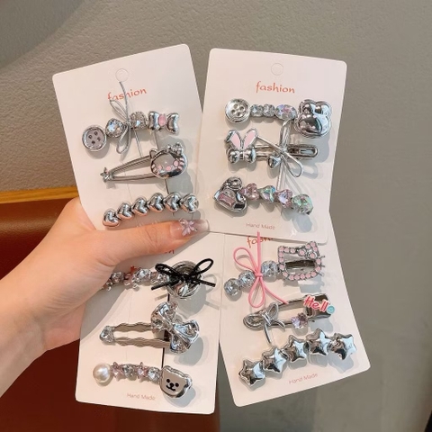 Set 3 kẹp mái bạc phối hồng