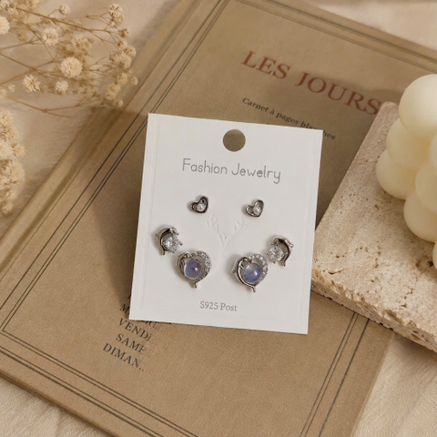 Set 3 đôi bông tai trái tim đá màu 065MH