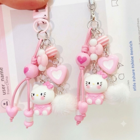 Móc khoá Kitty hồng cục bông
