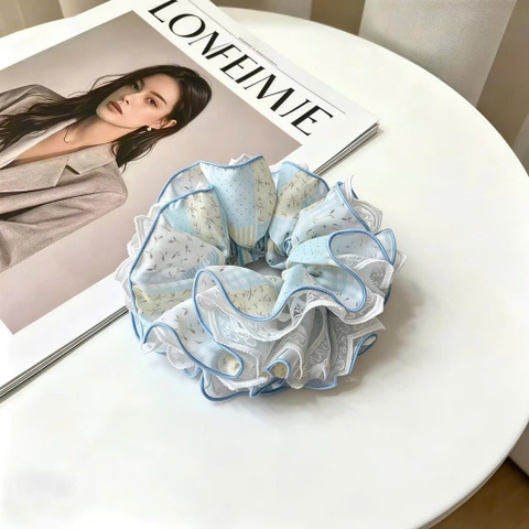 Scrunchies ren hoa xanh 4 lớp