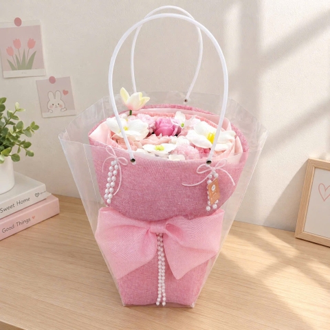 Bó hoa sáp tròn lưới nơ ngọc