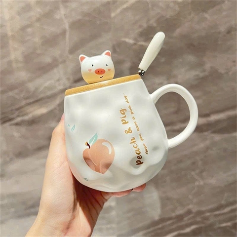 Ly cốc sứ heo quả đào LA