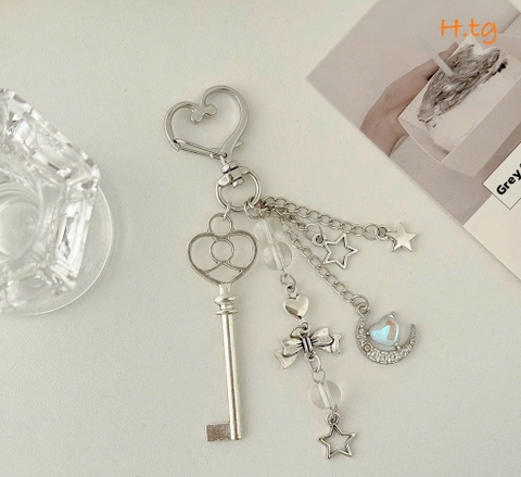 Móc khoá chìa khoá trăng tim xanh