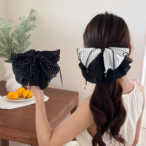 Kẹp 6 răng nơ voan chấm bi