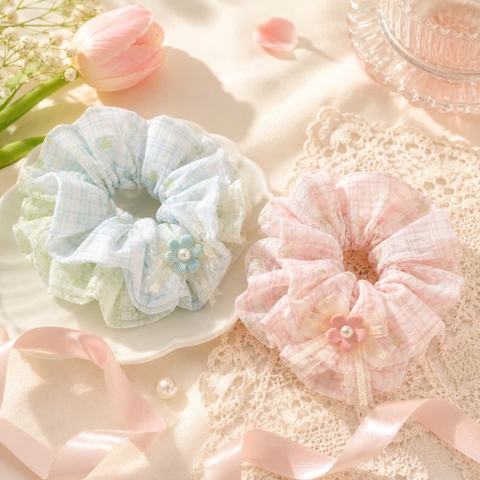 Set 2 scrunchies nơ hoa ngọc
