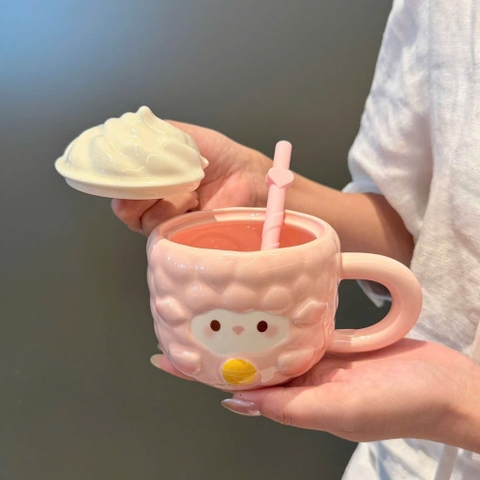 Ly cốc sứ cừu nắp kem