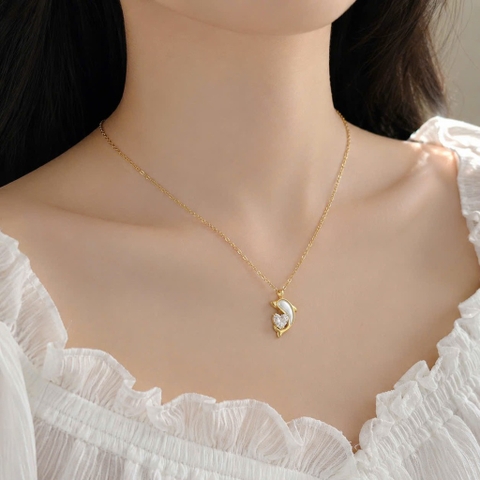 Dây chuyền titan gold cá heo tim
