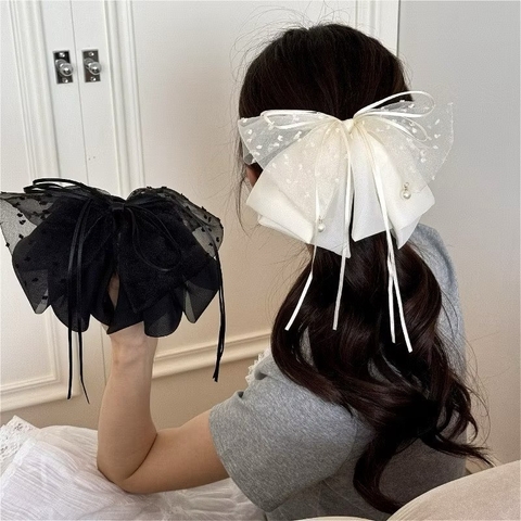 Kẹp 6 răng nơ voan 2 ngọc