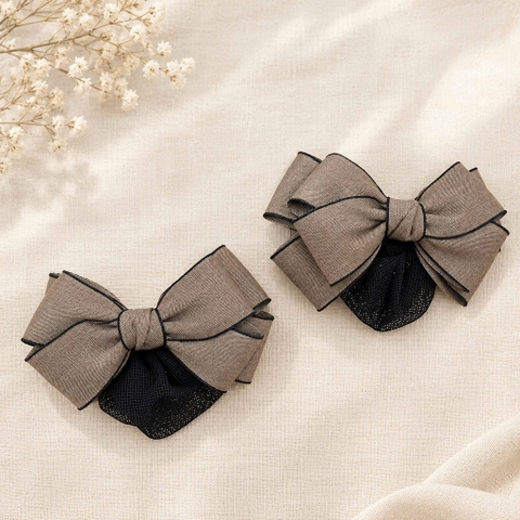 Kẹp tóc búi nơ tone nâu
