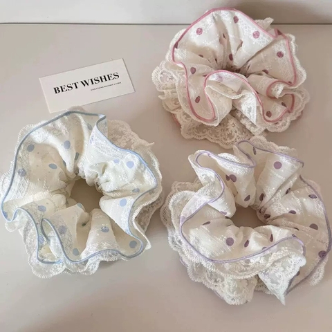 Scrunchies ren chấm bi 4 lớp
