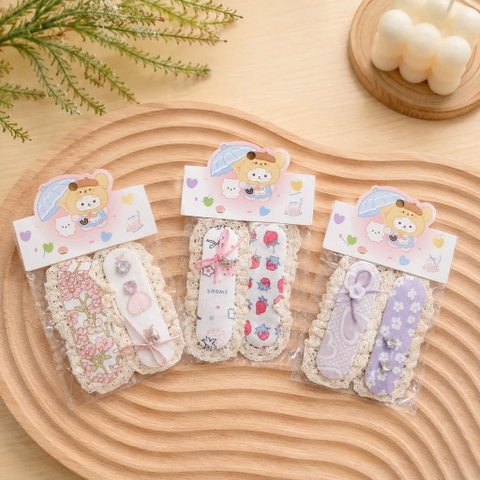 Set 2 dán mái đính nơ viền ren