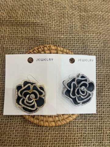 Cài áo hoa hồng đen đính đá 01310MH