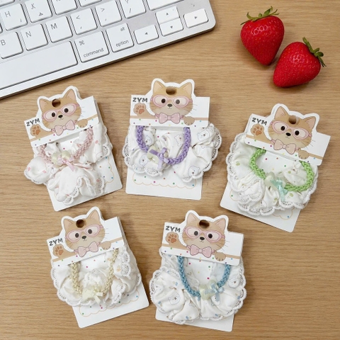 Set 2 cột tóc charm + viền ren